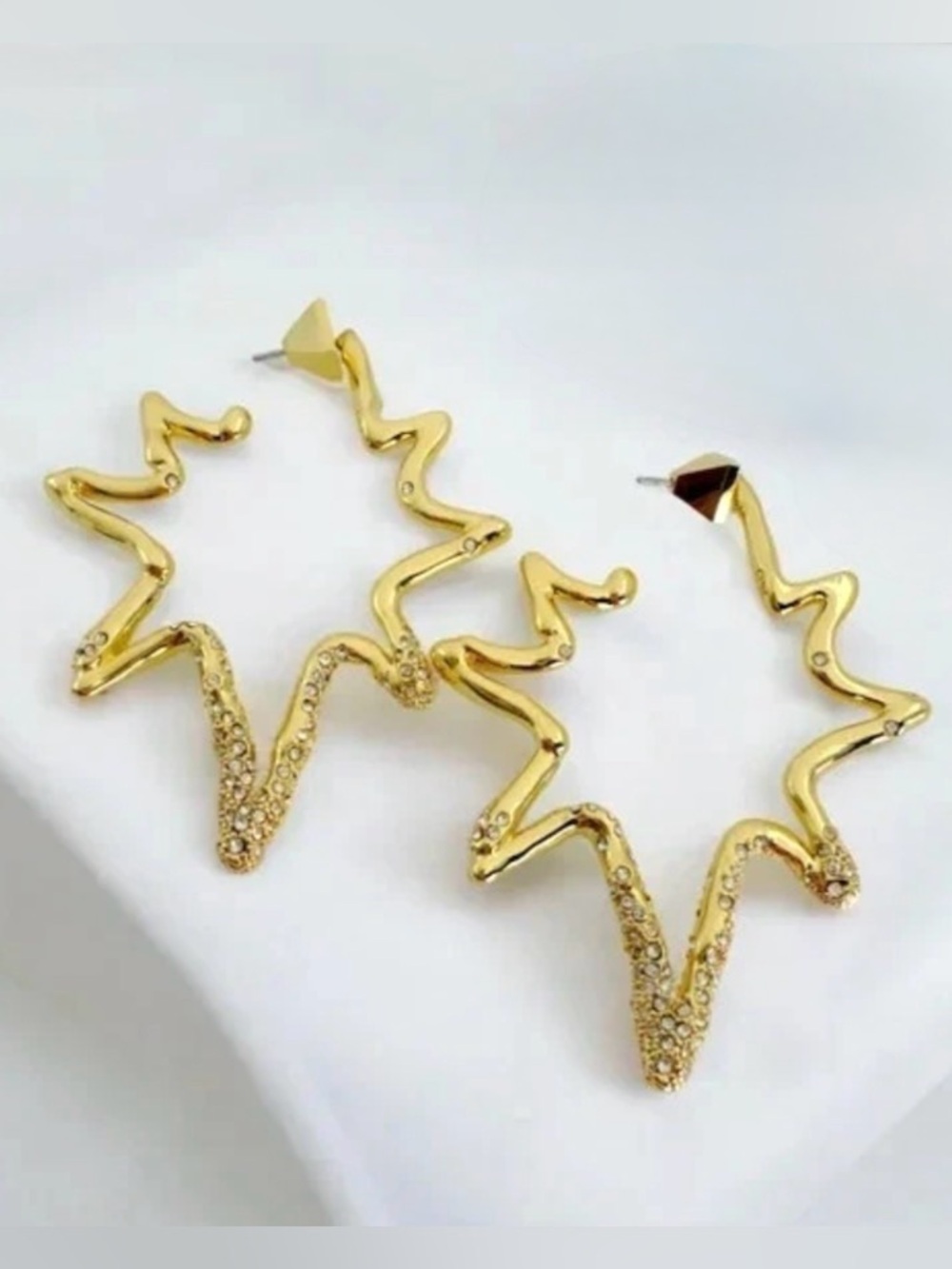 Alexis Bittar Starburst Pavé Gold Organic Hoop Earrings Gold  Clear C Z AU2